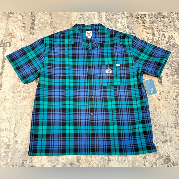 Vans 💯% cotton Anaheim Woven loose Fit Button Up Black/ Blue Size M, Size L - Picture 5 of 10